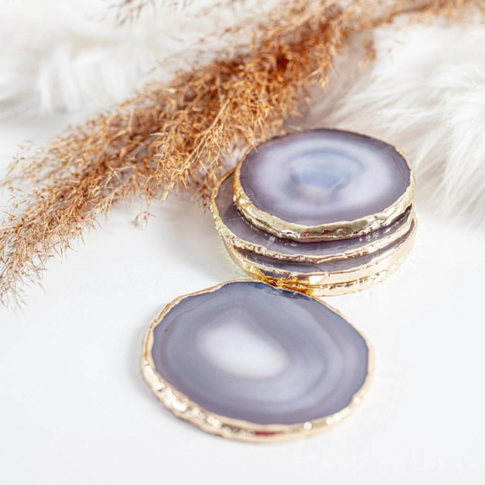 Yoga Day Achátový podtácek šedivý gold