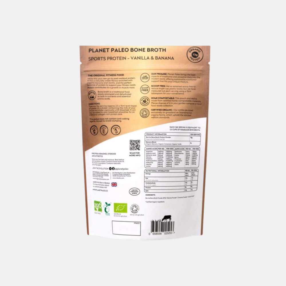 Planet Paleo Bone Broth Protein Powder Vanilla & Banana Protein pro sportovce banán a vanilka