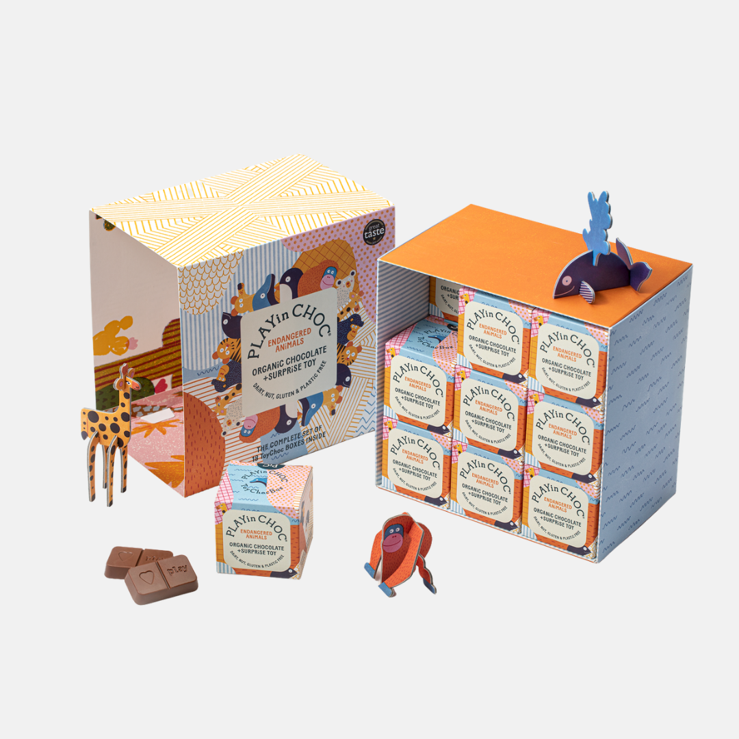 PLAYin CHOC Organic čokoláda s hračkou Ohrožená zvířátka