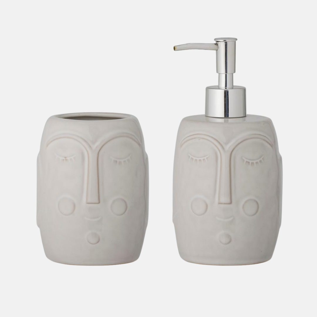 Bloomingville Niga porcelánová sada - dávkovač mýdla a stojánek na kartáčky