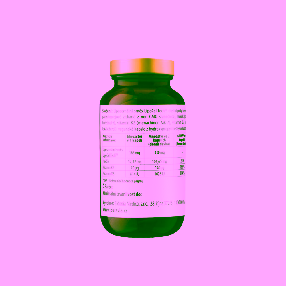 Puravia Labs liposomální vitamín D3+K2+magnesium vegan